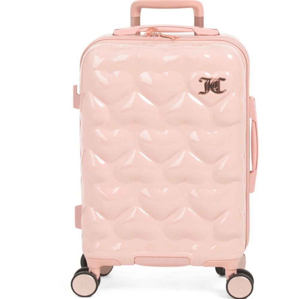 21" H Pink Glossy Heart-Embossed Carry-On Luggage
